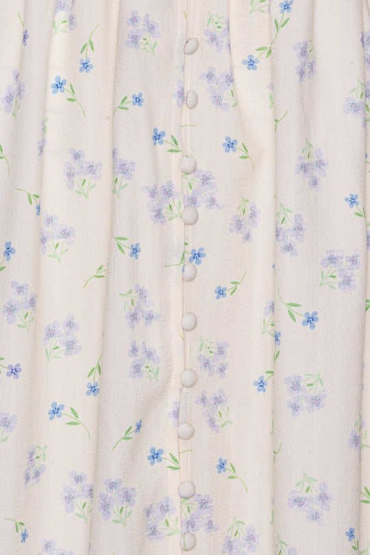 AdelIC Langes Kleid - Cream Blau Violett Blumenmuster