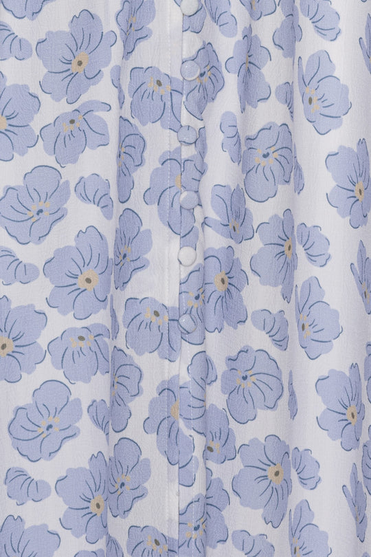 AdelIC Langes Kurzarm Kleid (Preorder del. week 21) - Weiss Blau Dazzling Blumenmuster